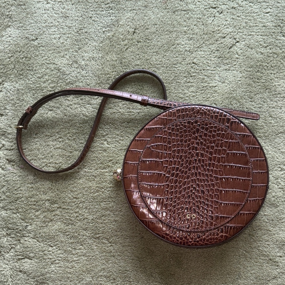 Snakeskin Brown Neutral Circle Round Crossbody Bag